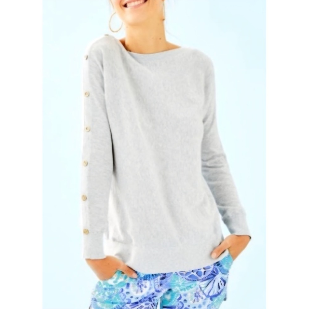 Lilly Pulitzer Women Gray Coolmax Cotton Button Shoulder Sweater Size S